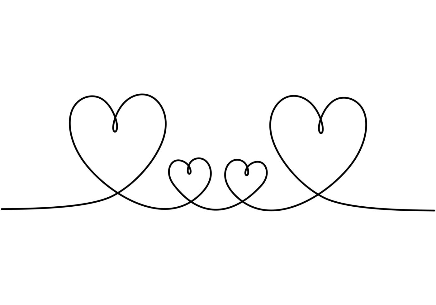 Hearts love symbol, one line drawing. Concept of family members. Metaphor of care, friendship, romance, romantic, and minimalism. vector