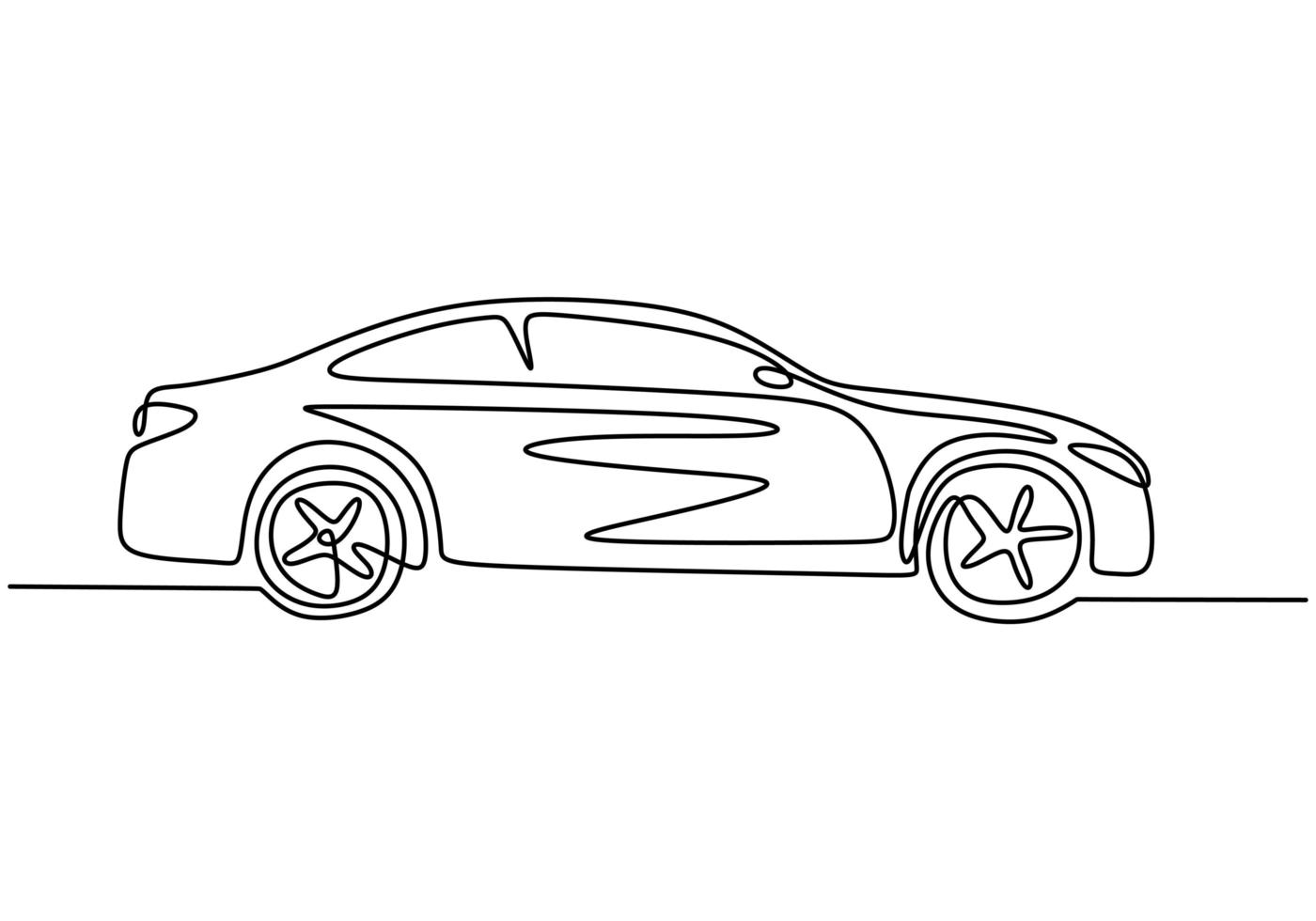 One line drawing of car. Sedan vehicle, vector illustration minimalism