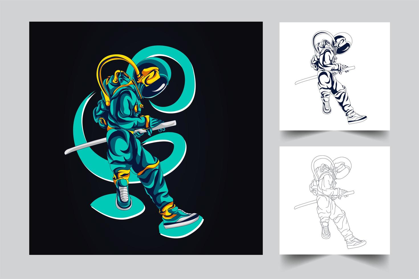 astronaut sword artwork illustration vector