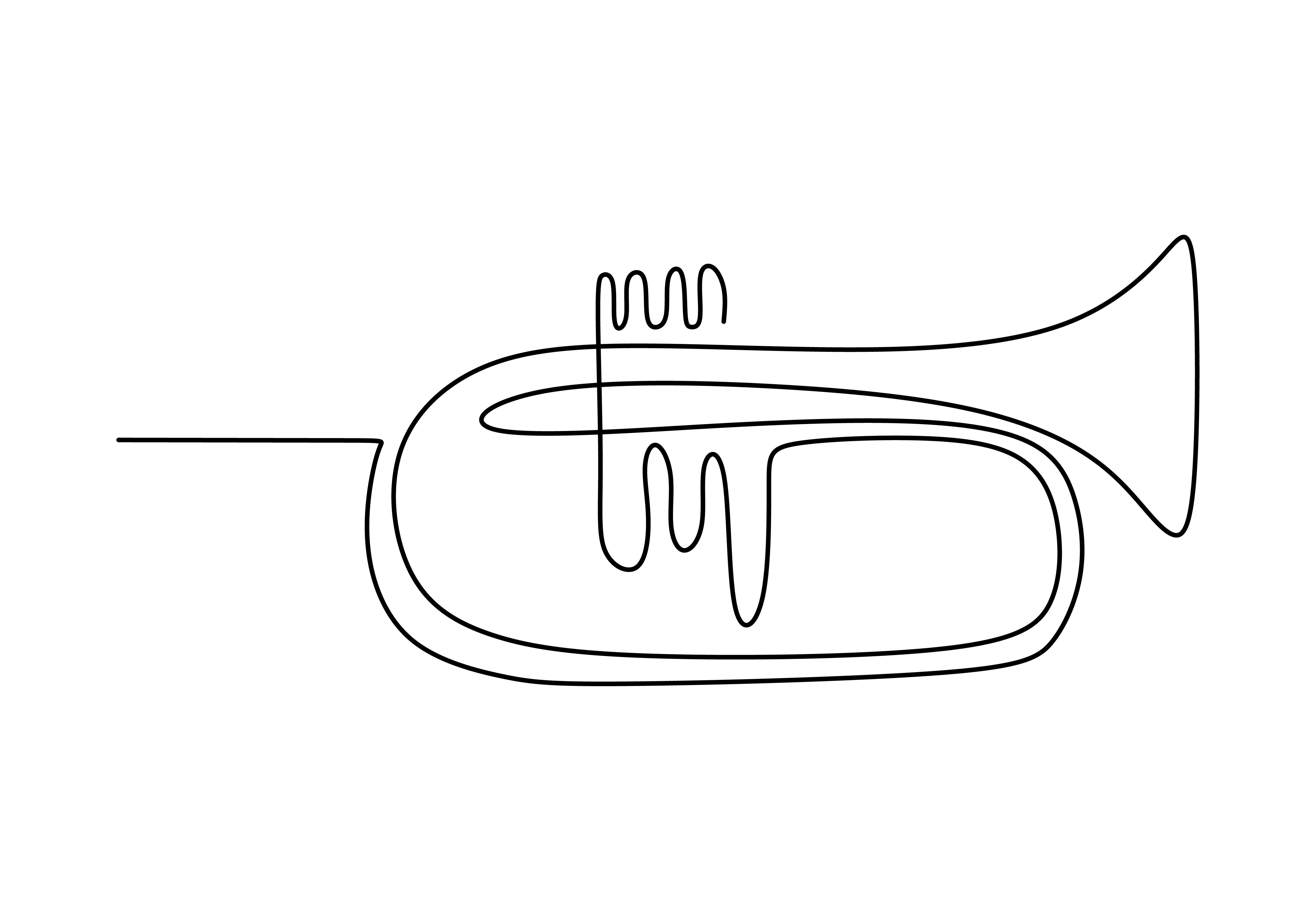 Trumpet one line drawing. Continuous single hand drawn minimalism