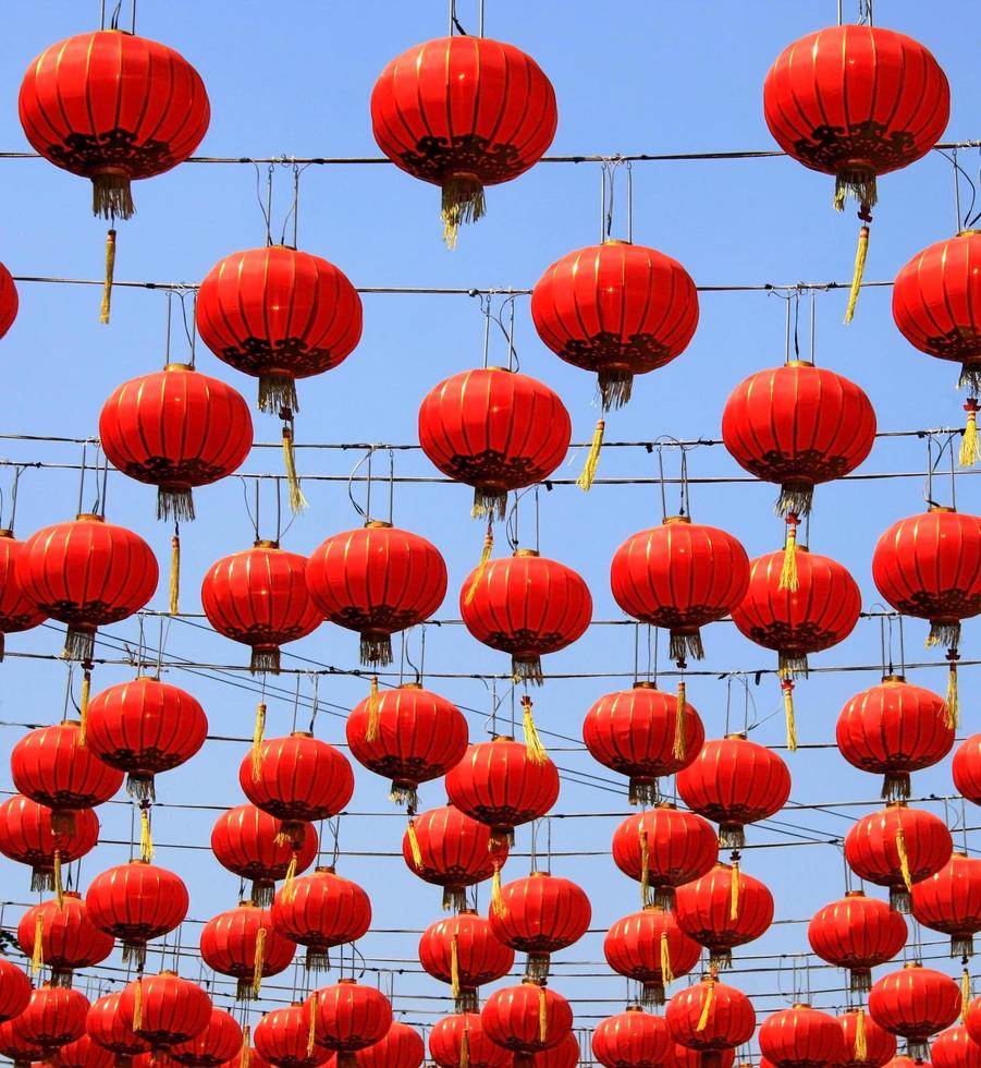 Red lanterns in a blue sky photo