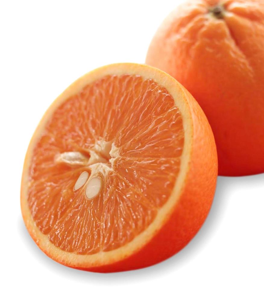 Sliced oranges on white photo