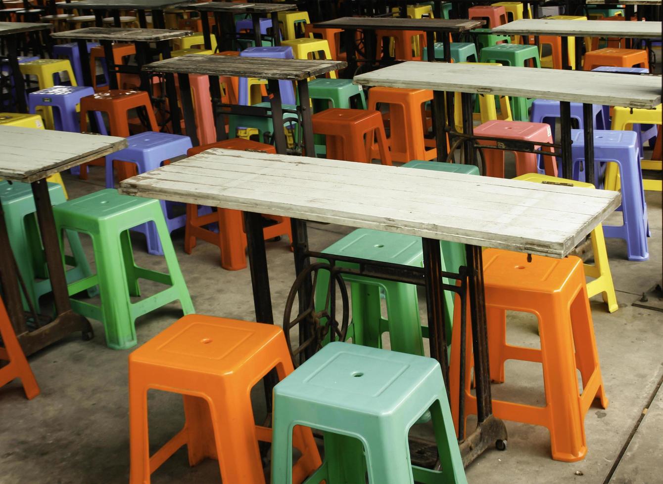 Colorful plastic stools photo