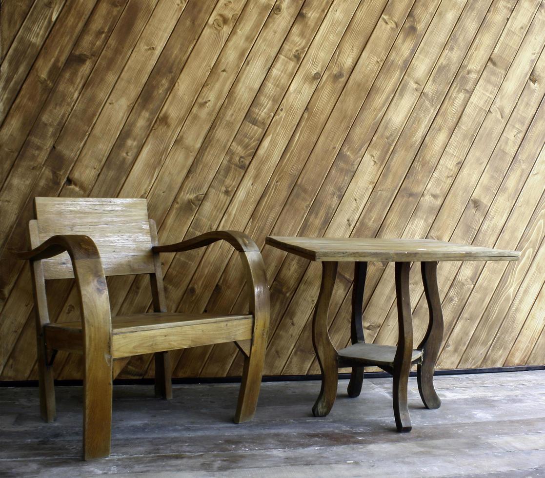 Wood chair and table photo