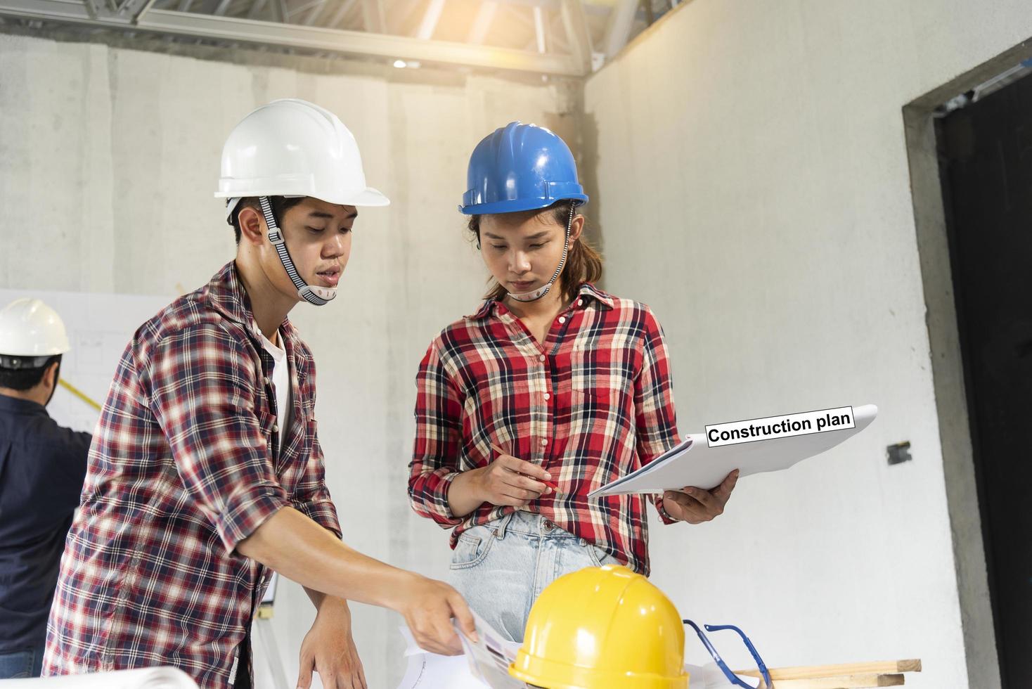 Engineers wearing hard hats photo