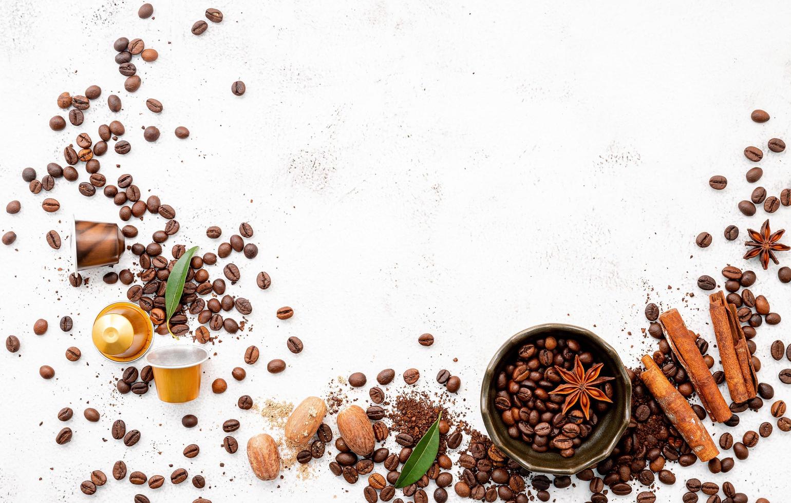 Background of various coffee, dark roasted coffee beans photo