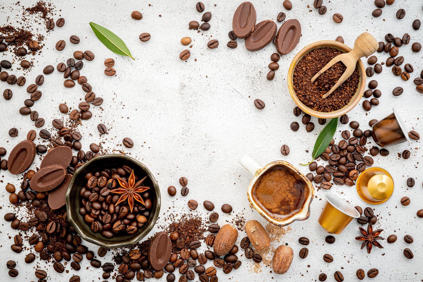 Roasted coffee beans with scoop photo