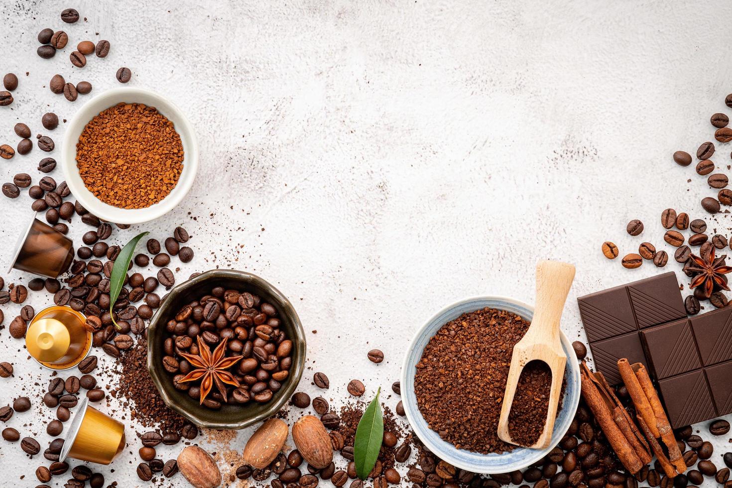 Background of various coffee, dark roasted coffee beans photo