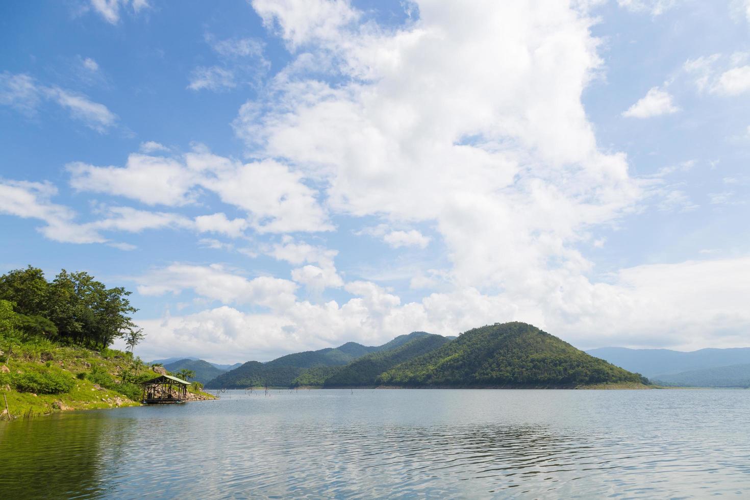 Mountains and water in the reservoir photo