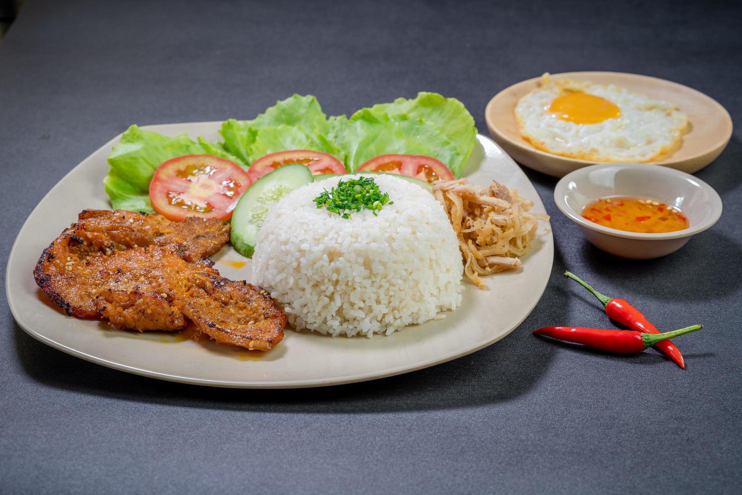 Pork and rice with egg photo