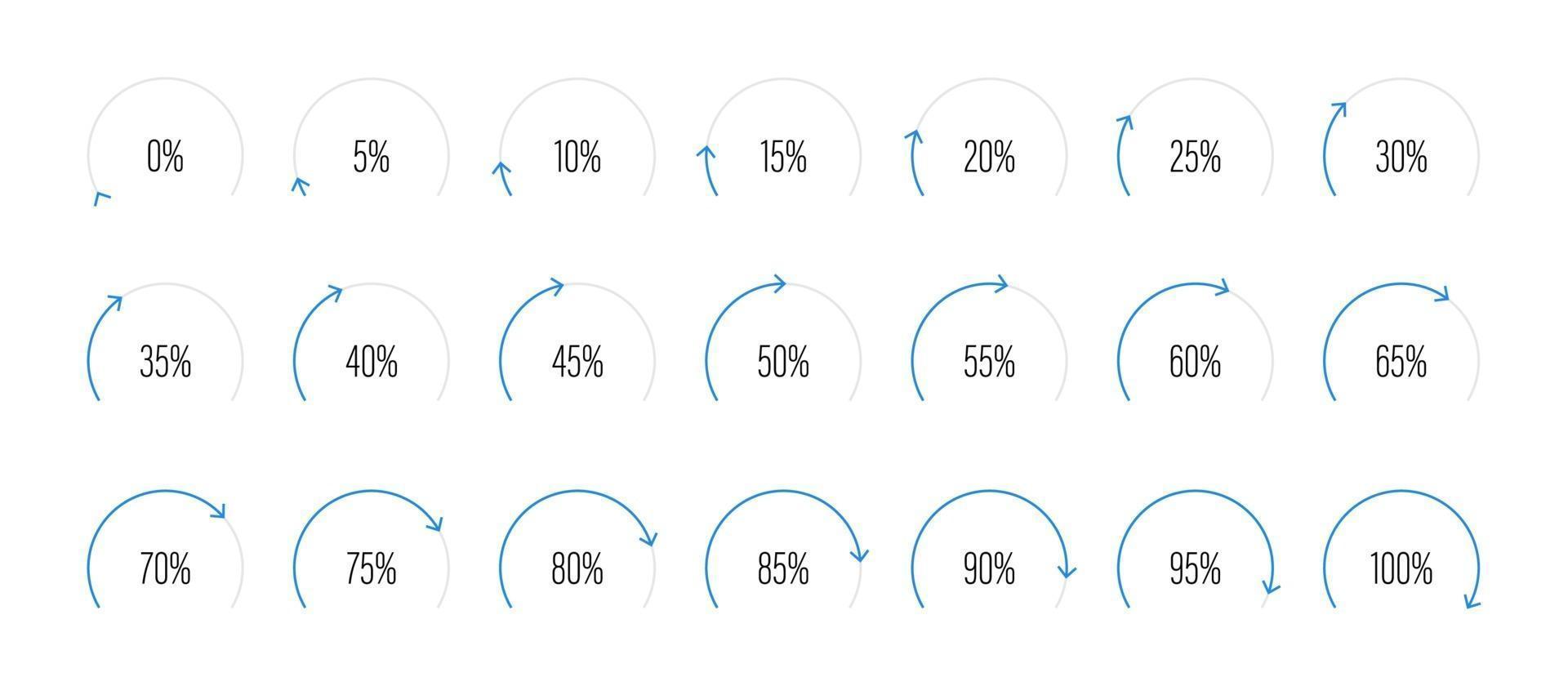 Set of circular sector percentage diagrams vector illustration
