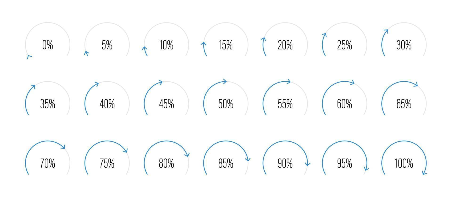 Conjunto de diagramas de porcentaje de sector circular ilustración vectorial vector