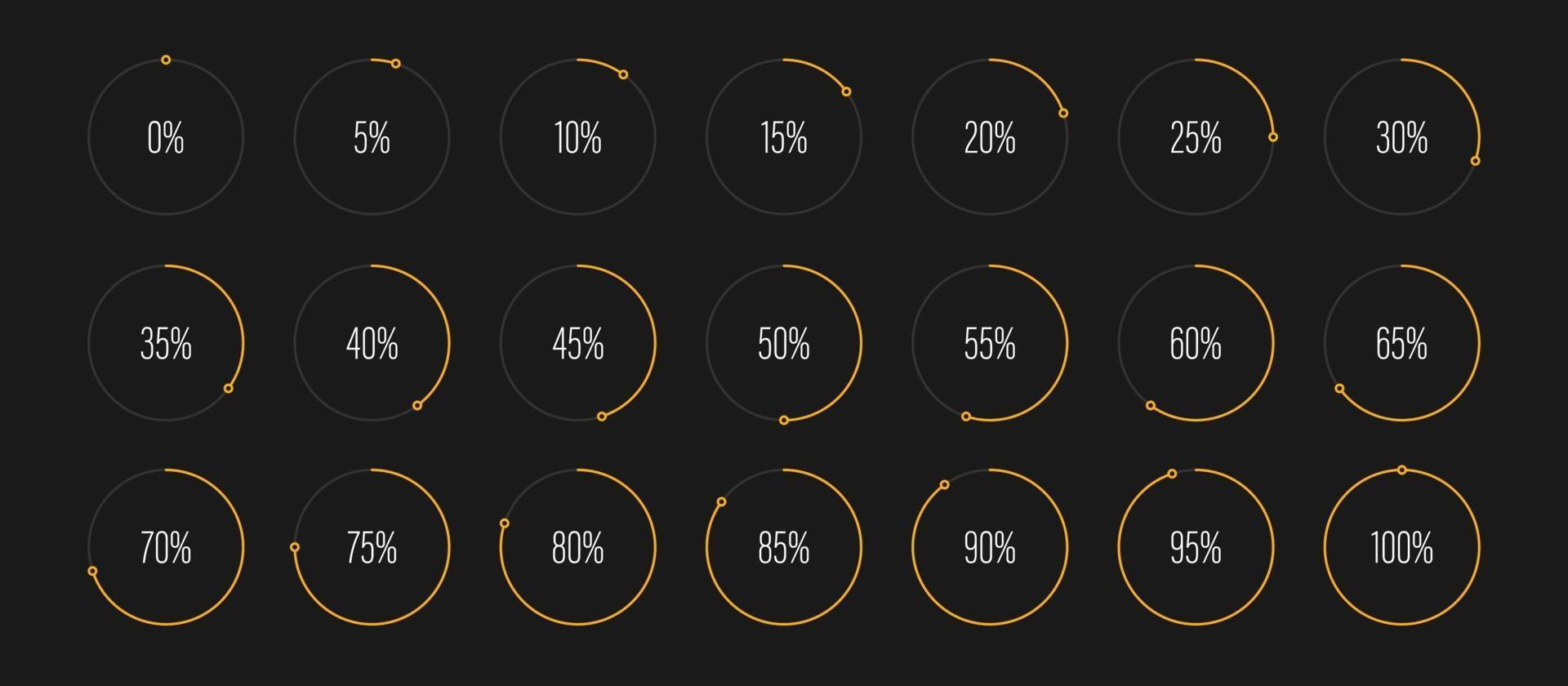 Conjunto de diagramas de porcentaje de círculo ilustración vectorial vector