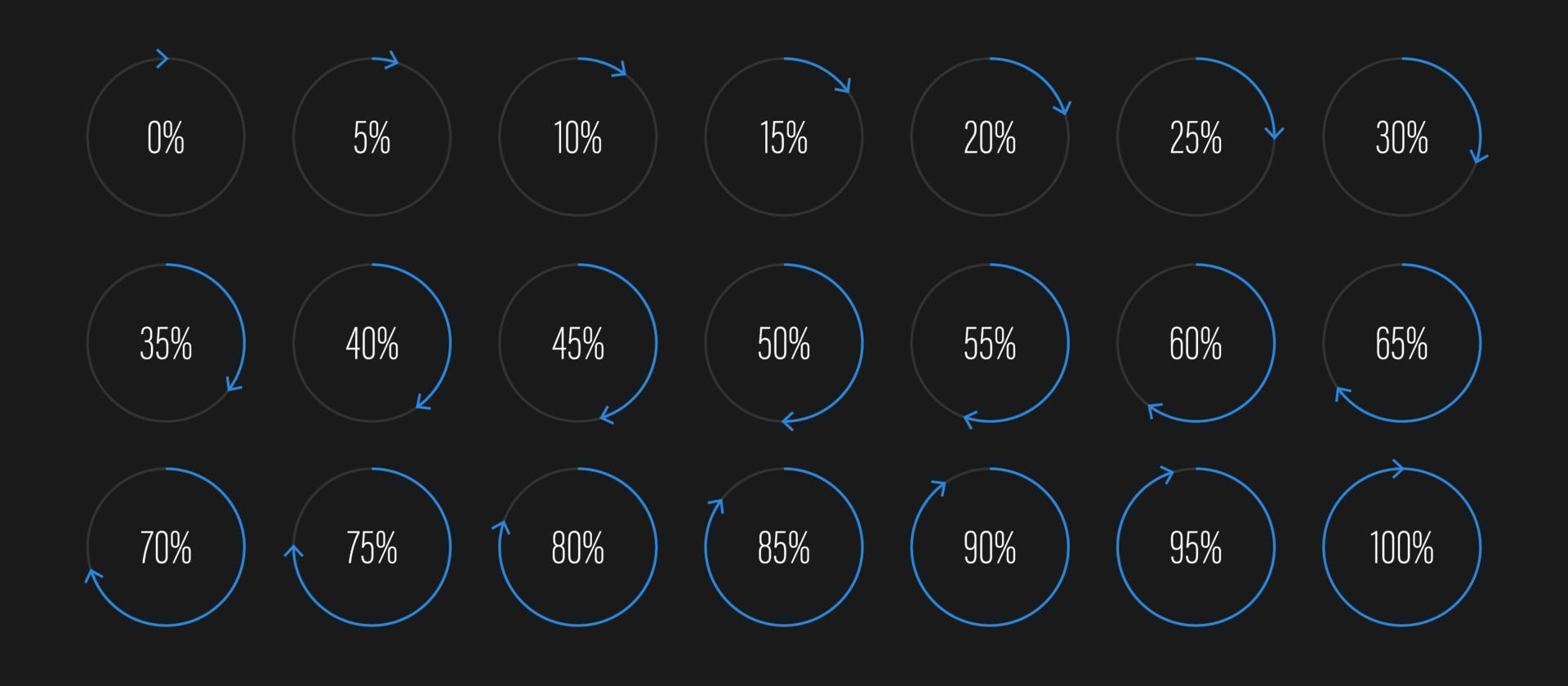 Conjunto de diagramas de porcentaje de círculo ilustración vectorial vector