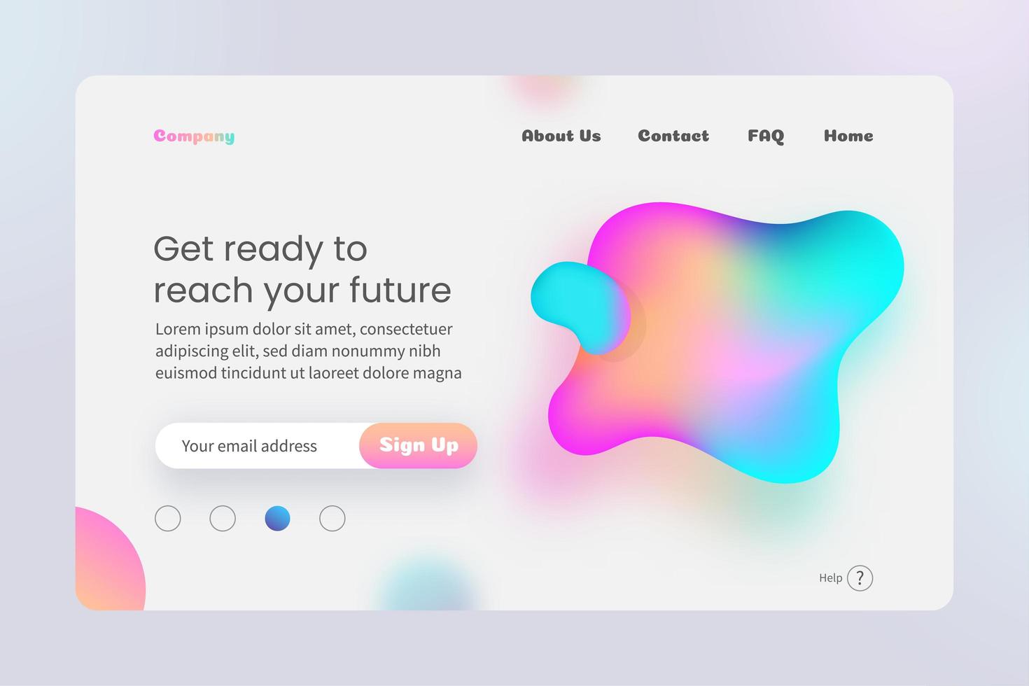 Website Home Page Template with colorful liquid shape. vector