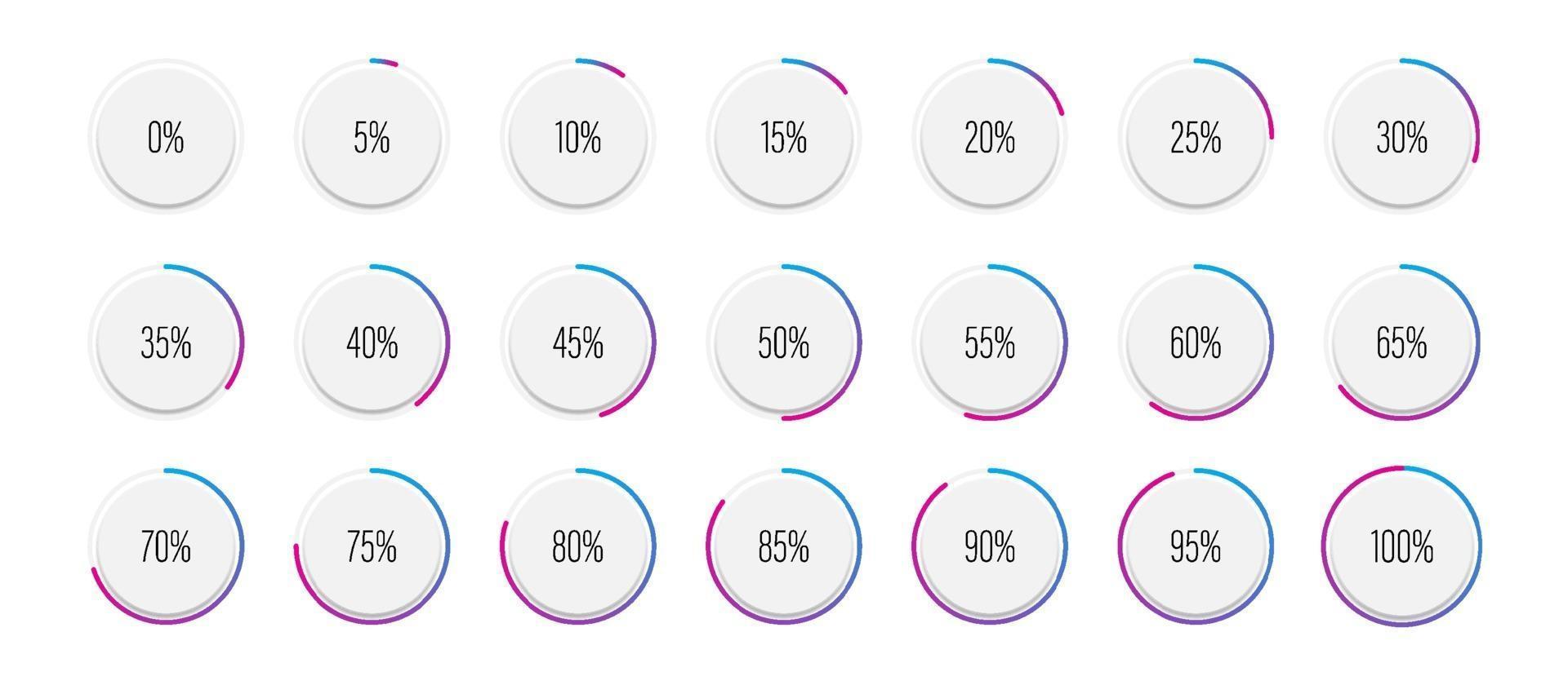 Conjunto de diagramas de porcentaje de círculo ilustración vectorial vector