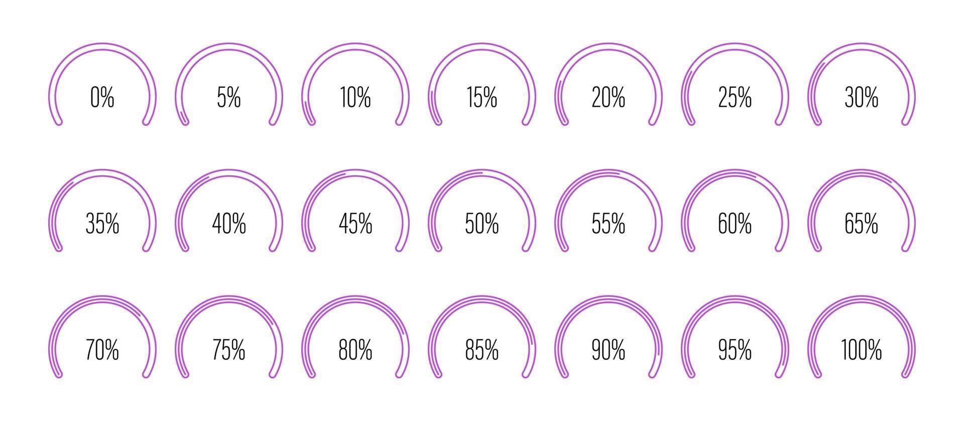 Conjunto de diagramas de porcentaje de sector circular ilustración vectorial vector