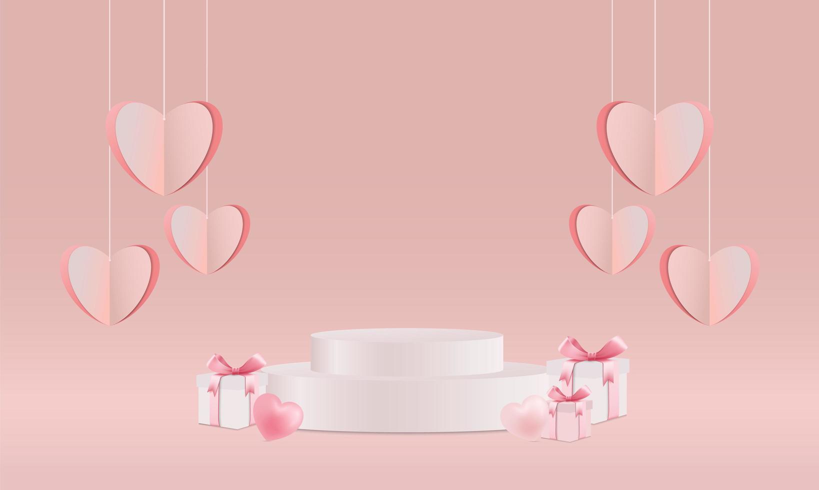 valentine's day sale banner with product stand and gift boxes vector