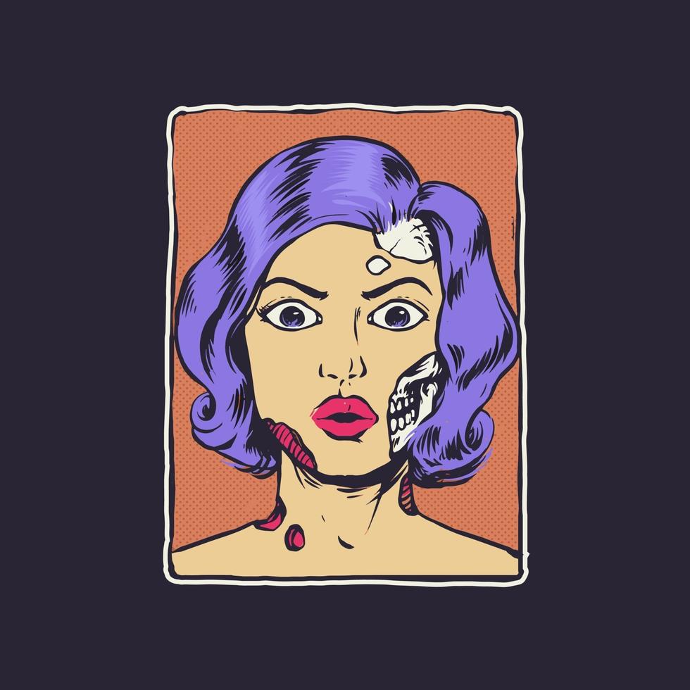 Zombie girl retro style illustration vector