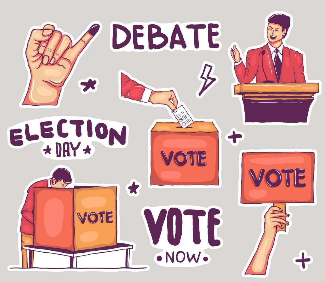 Colorful Hand drawn election stickers collection vector