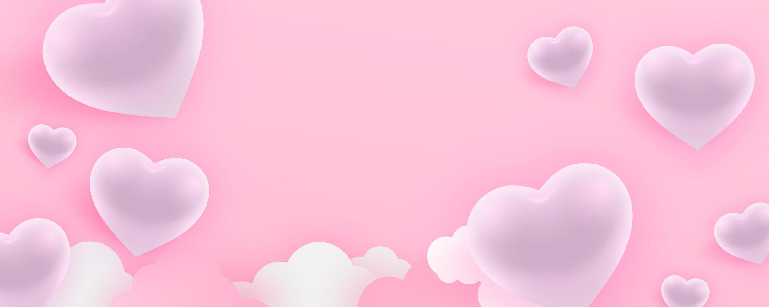 banner de dulce día de san valentín con corazones blancos brillantes. vector