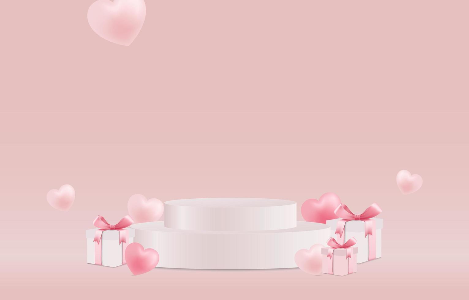 valentines day product placement and 3d hearts and gift boxes vector