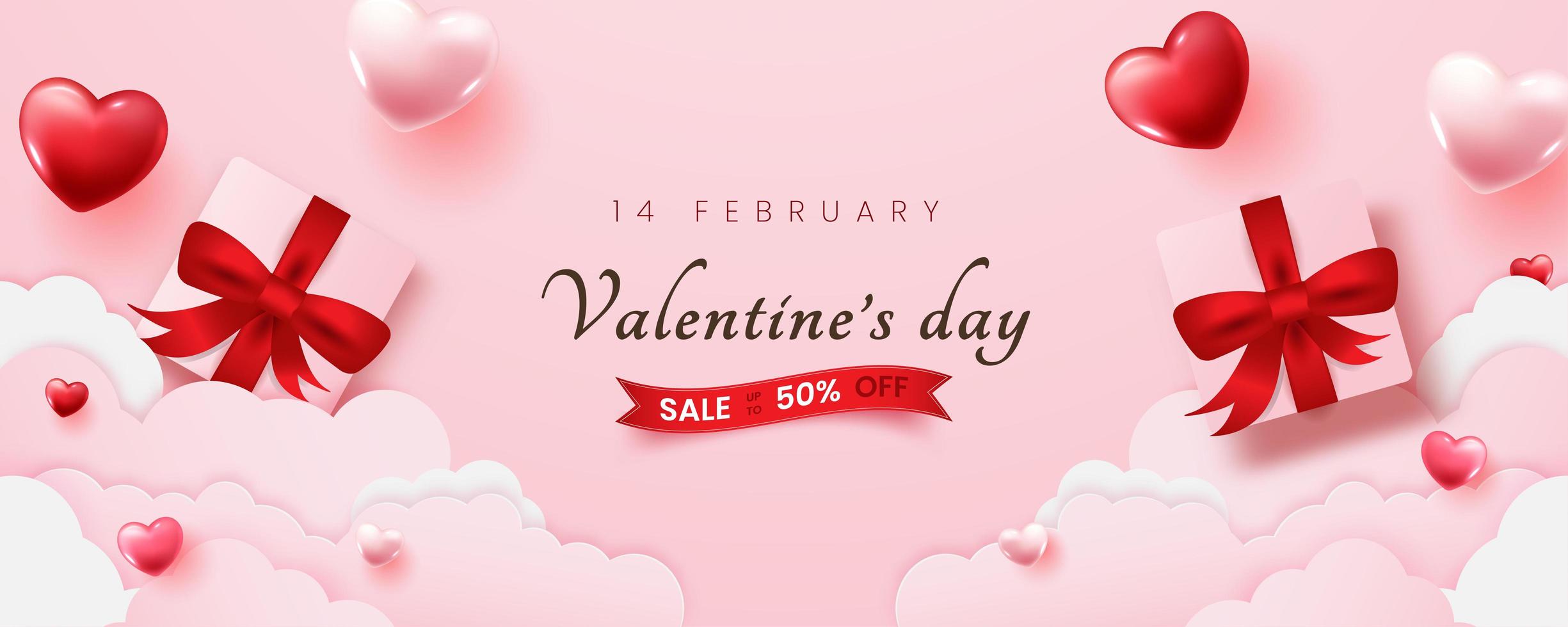 banner web promocional para la venta del día de san valentín con forma de corazón brillante. vector