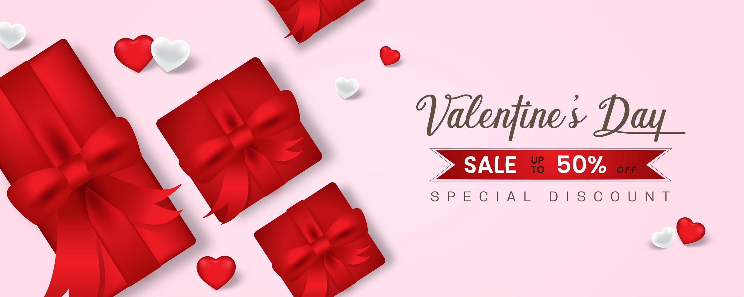 banner web promocional para la venta del día de san valentín. precioso color de fondo rosa. vector