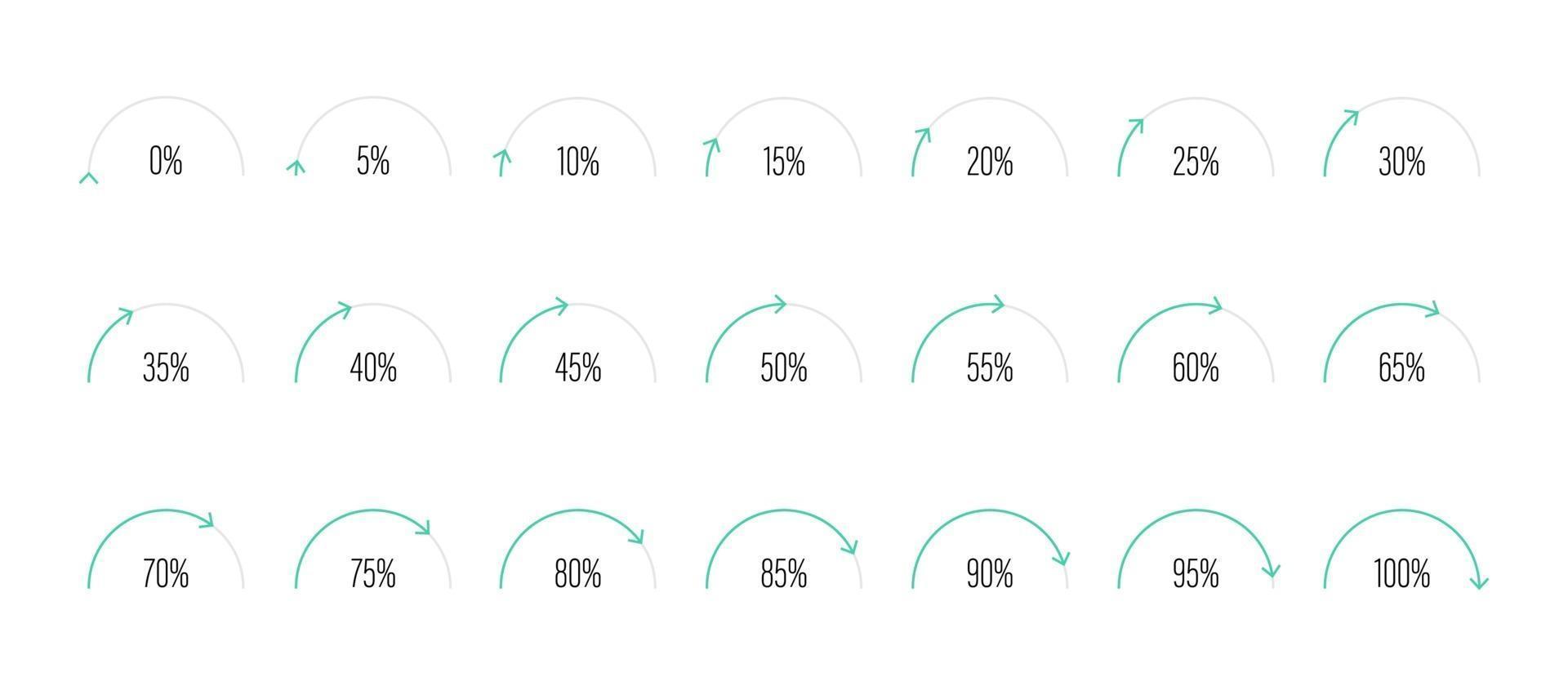 Set of semicircle percentage diagrams vector illustration