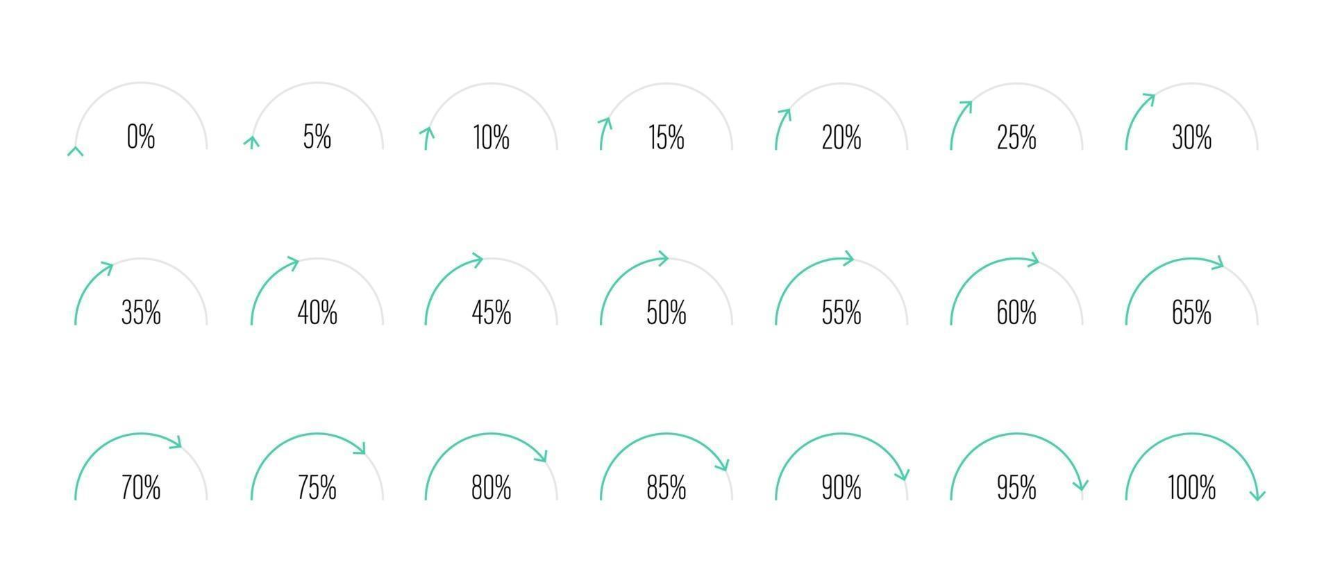 Set of semicircle percentage diagrams vector illustration