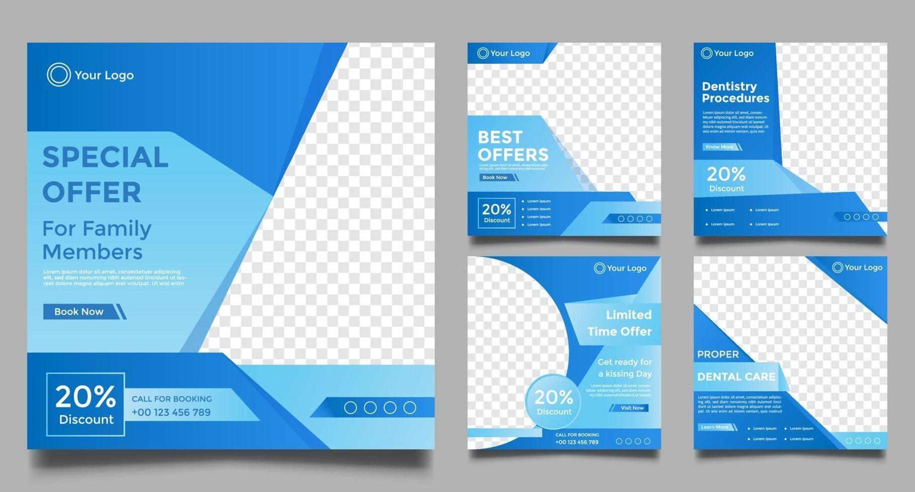 Dentist Social Media Post Templates. Medical Promotion Square Web Banner. vector