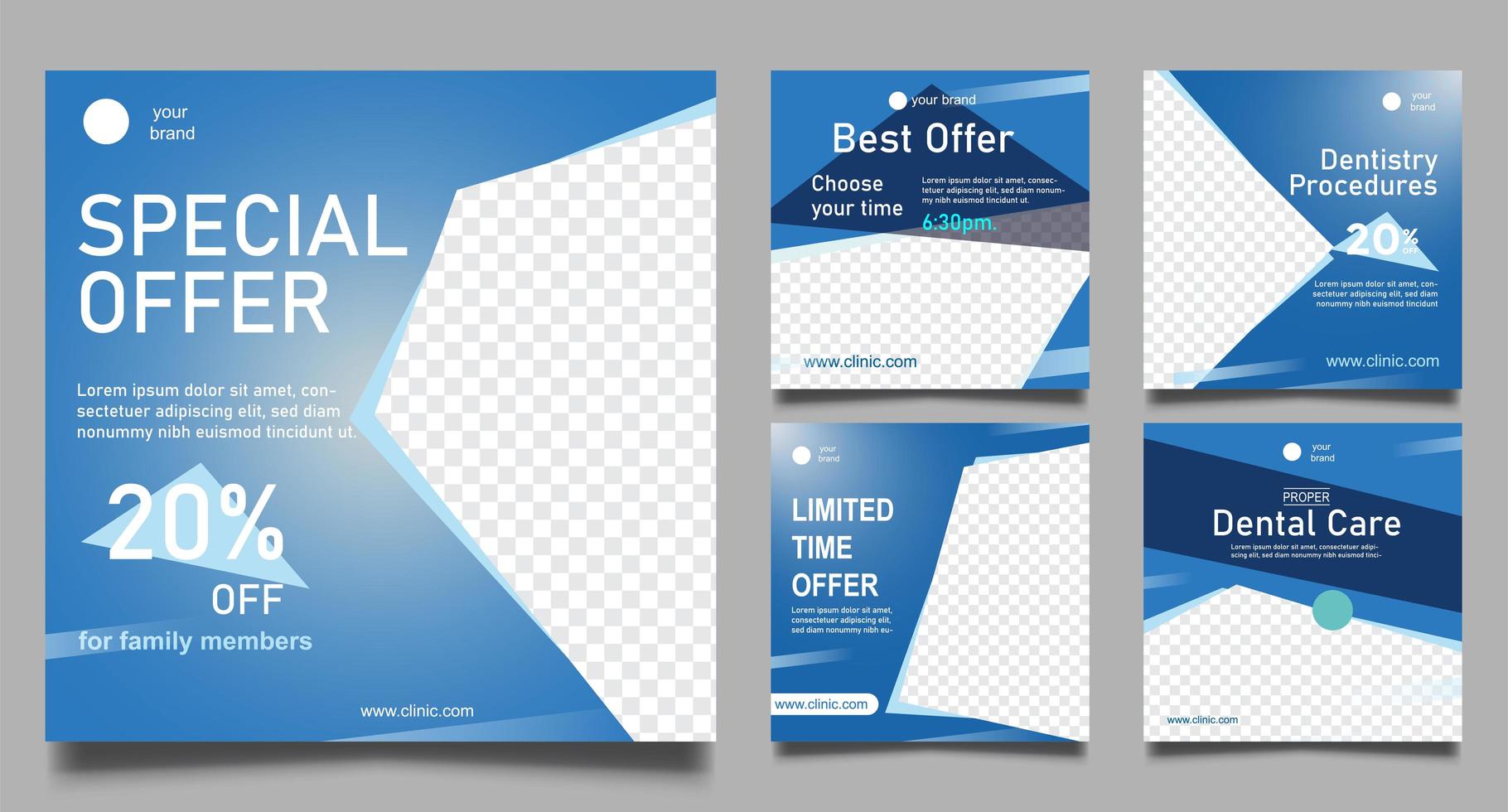 Dentist Social Media Post Templates. Medical Promotion Square Web Banner. vector