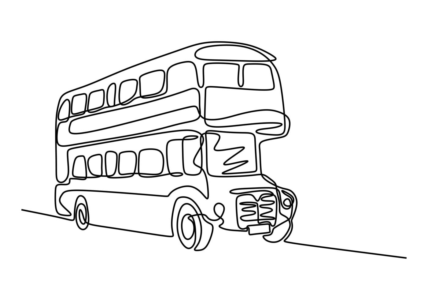 One line drawing of bus transportation. Double decker bus. Bus one line drawing. vector