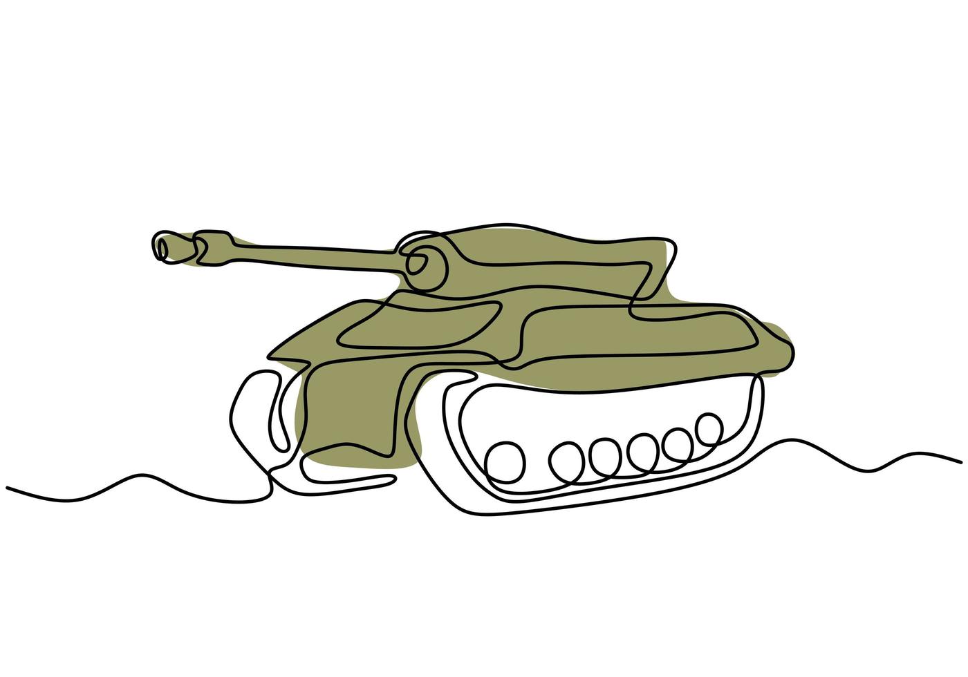 Tank one line drawing. An army fighting vehicle designed for front-line combat. vector