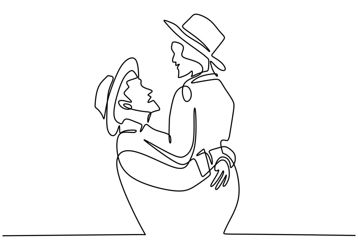 Cute couple in love. Continuous one line drawing. vector