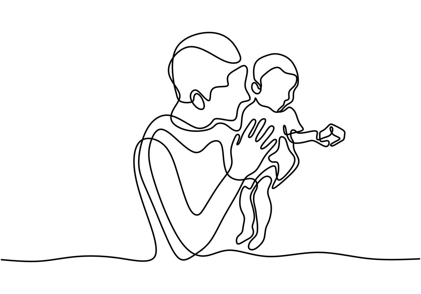 Un Dibujo De Linea Continua De Un Hombre Con Un Nino Padre E Hijo Vector En Vecteezy