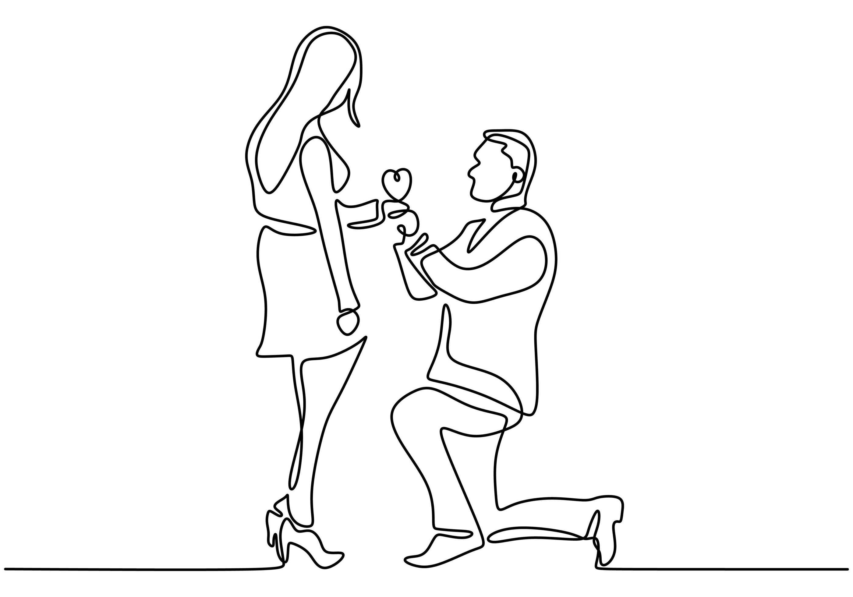 Cute couple in love. Continuous one line drawing. 1962230 Vector Art at ...