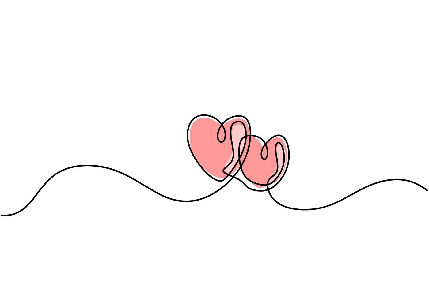 Embracing hearts continuous one line drawing. Love and couple symbol. vector