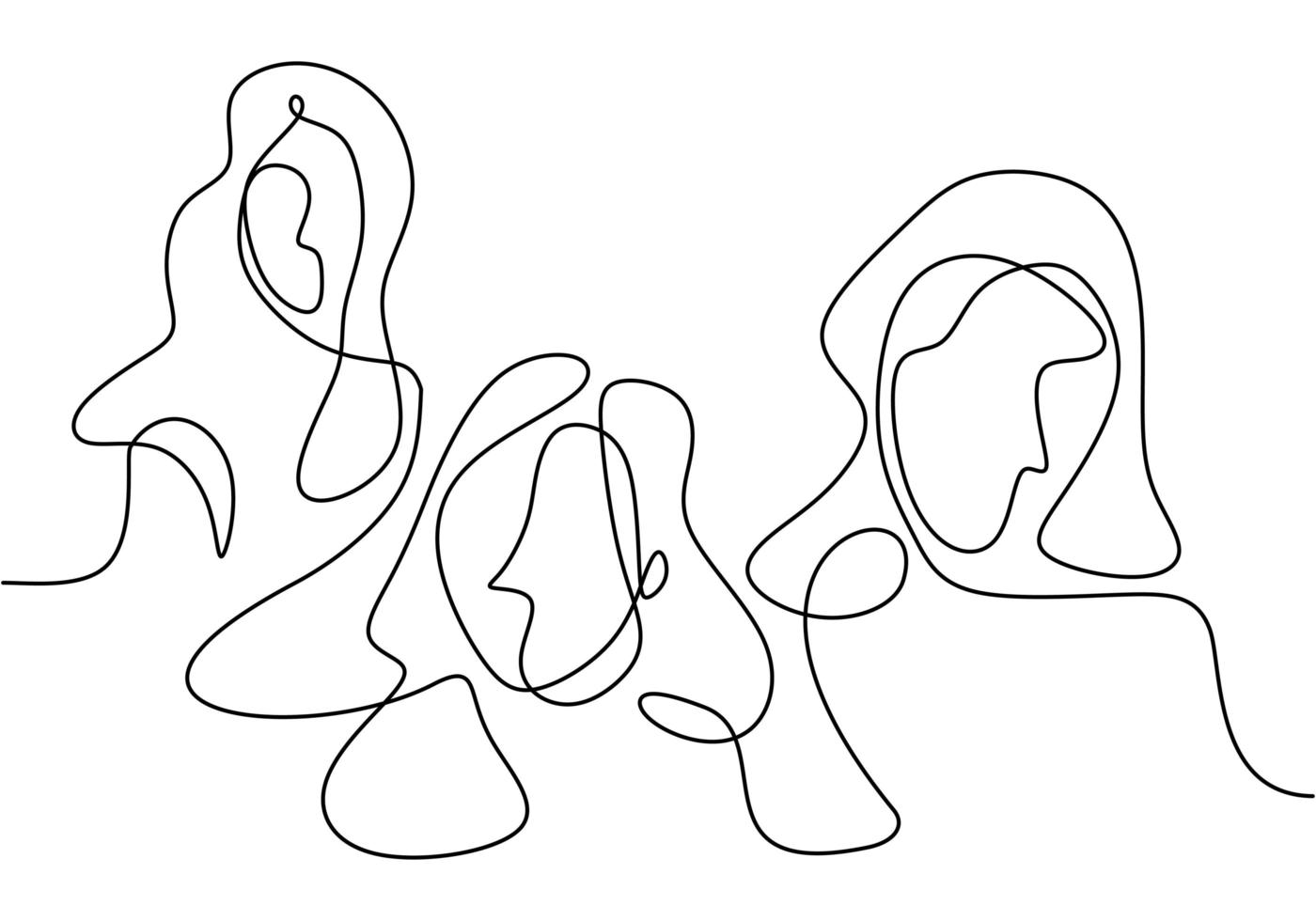 Continuous one line drawing of a women's diversity. vector