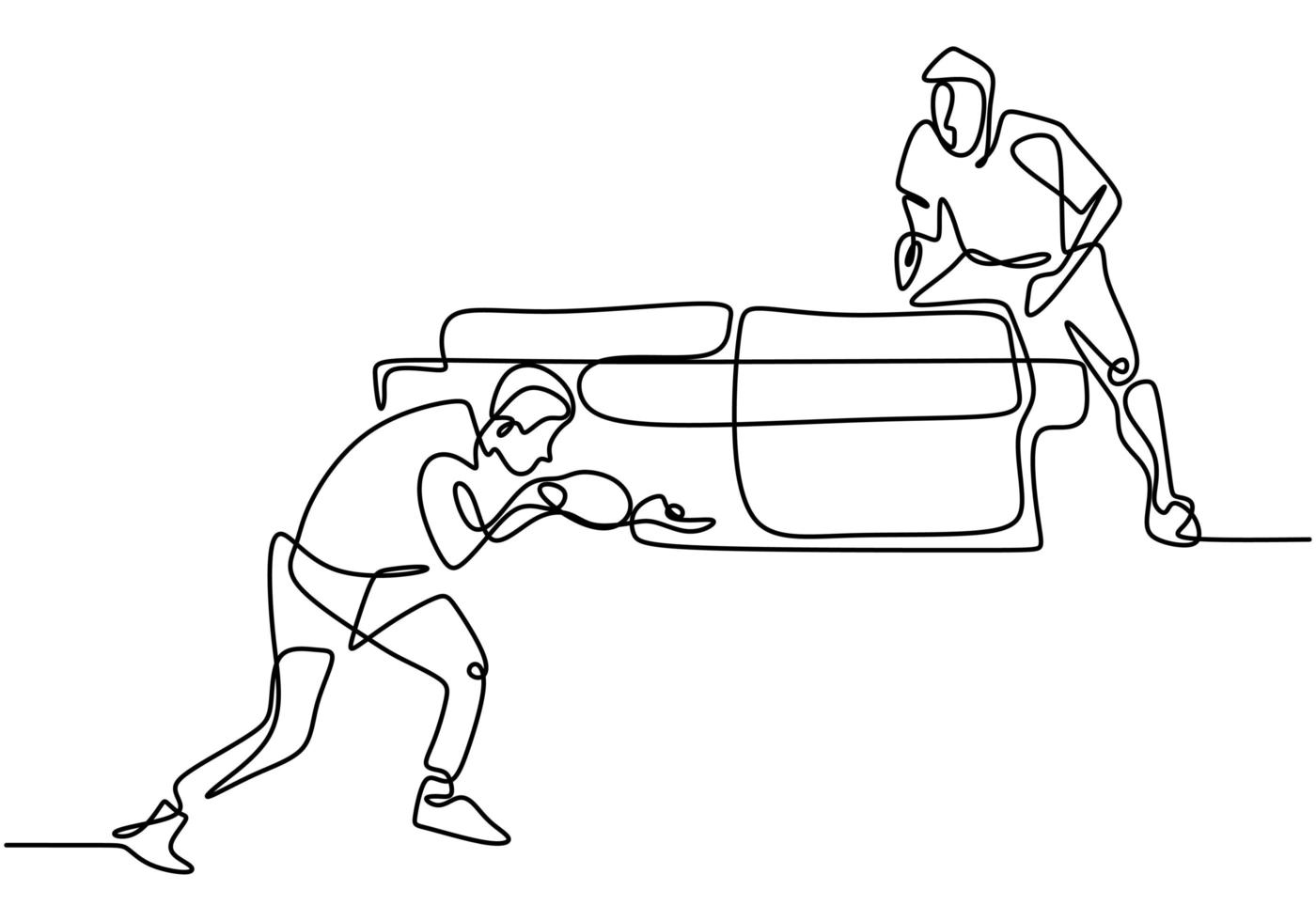 Continuous single line drawing of young agile table tennis players hitting the ball. Two athletes playing table tennis. vector