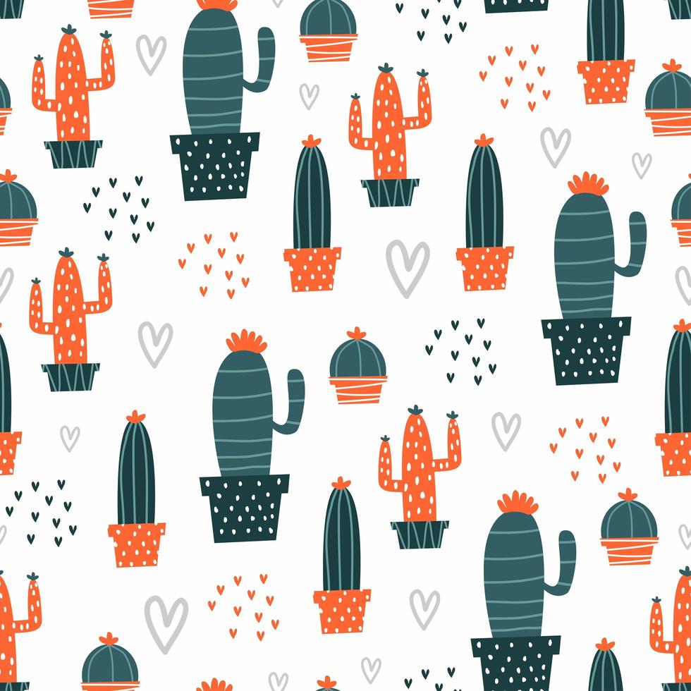 Hand drawn cactus pattern with cute colors. vector