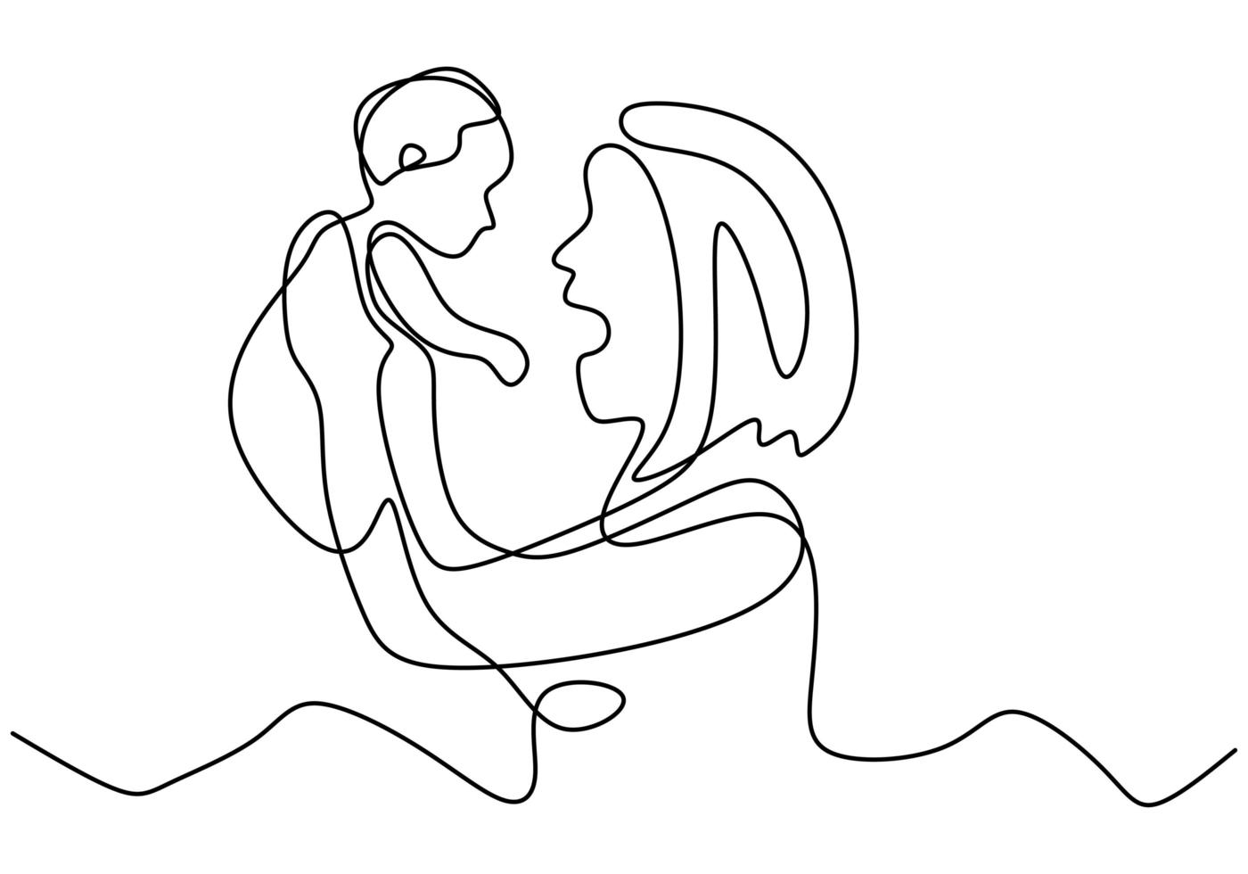 Happy mothers day. Continuous single drawn one line woman playing with a baby. Mom give her love for baby. vector