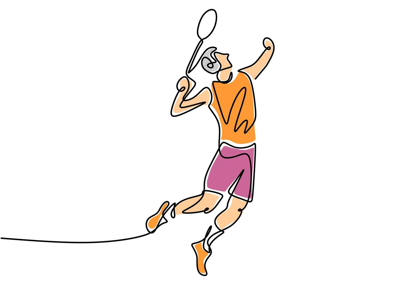 One line drawing of young man playing tennis. vector