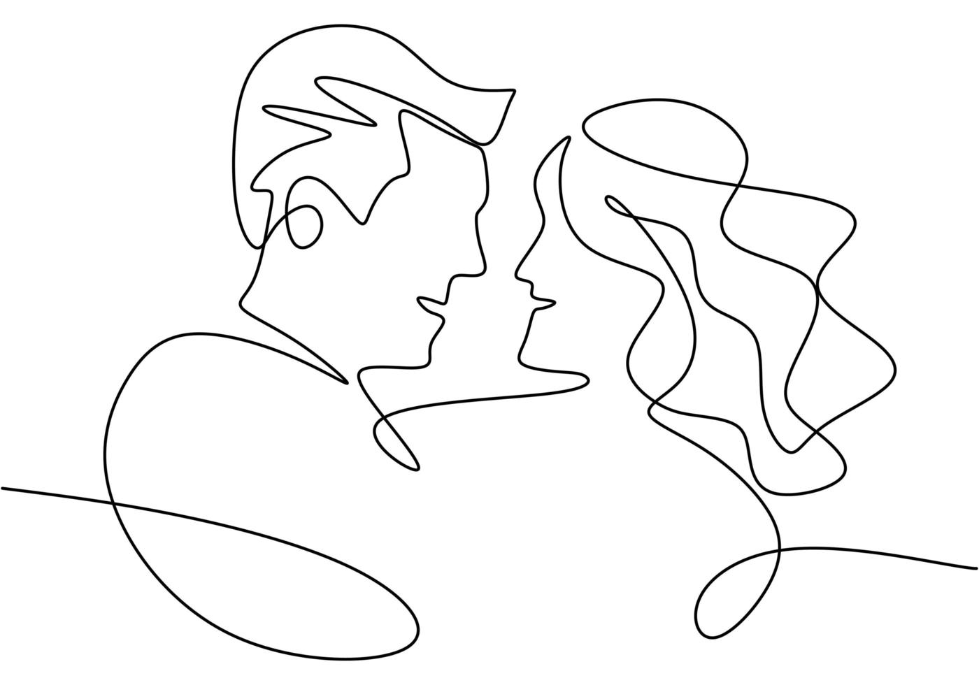 dibujo de línea continua. retrato de pareja romántica. diseño de concepto de tema de amantes. minimalismo dibujado a mano. vector