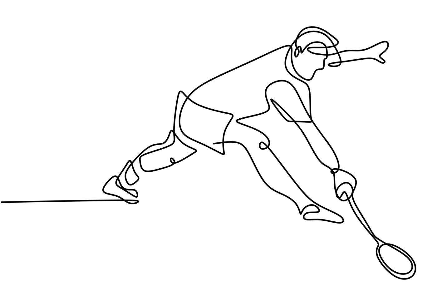 un dibujo de un joven jugando al tenis. vector