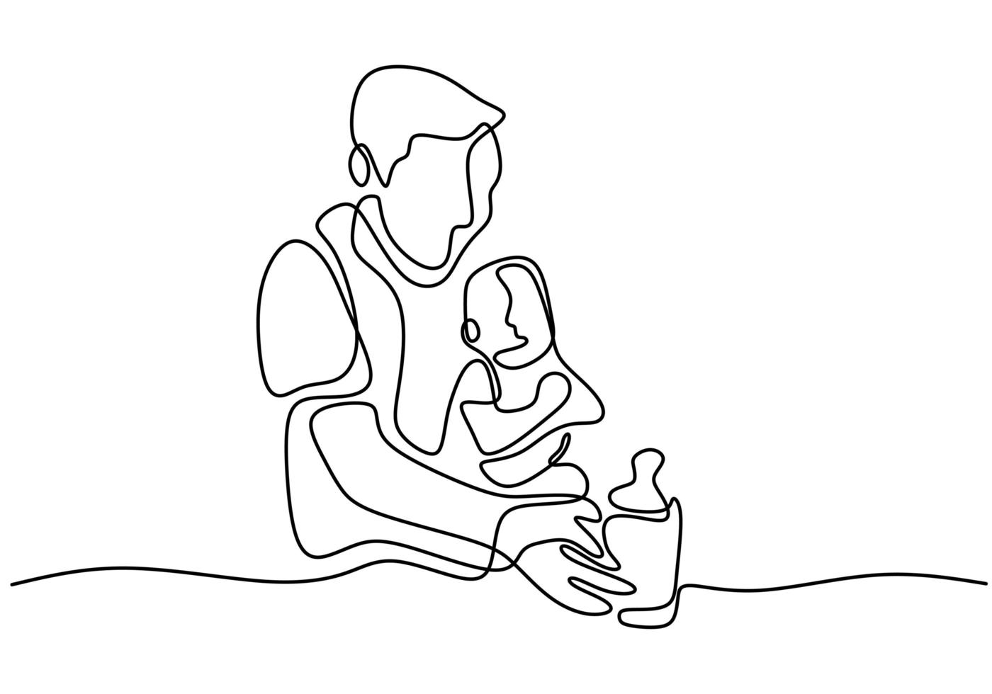 Father caring his baby. Giving a baby milk when his baby is crying. vector