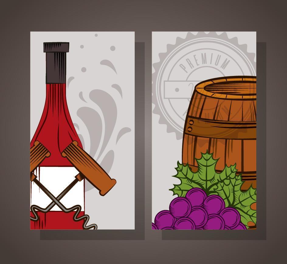 wine house poster set with barrel and grapes vector