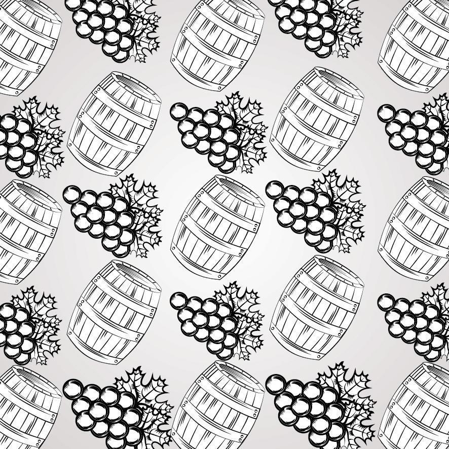 Wine pattern with barrels and grapes vector