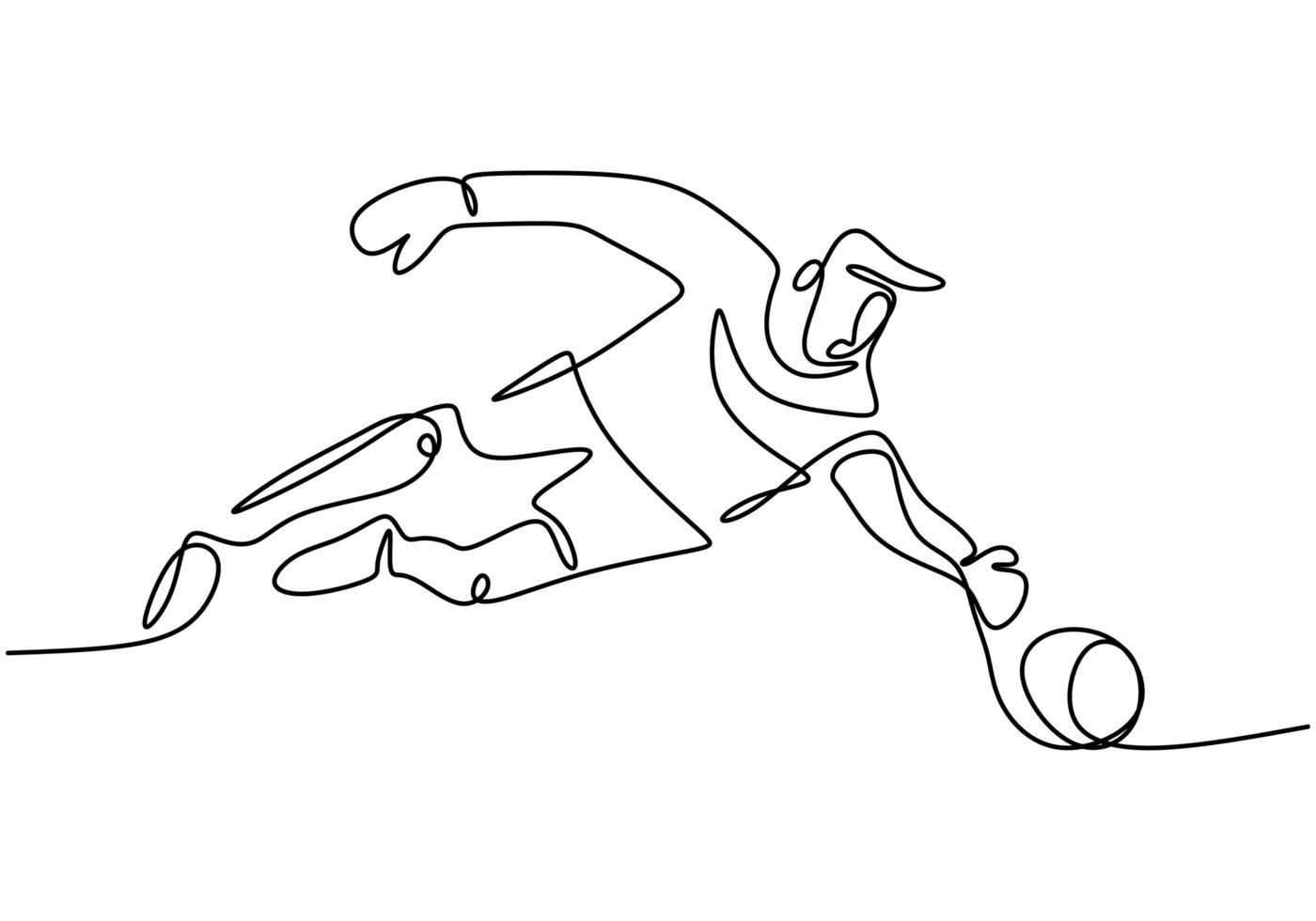 Continuous one line drawing of young man playing football as a goalkeeper. vector