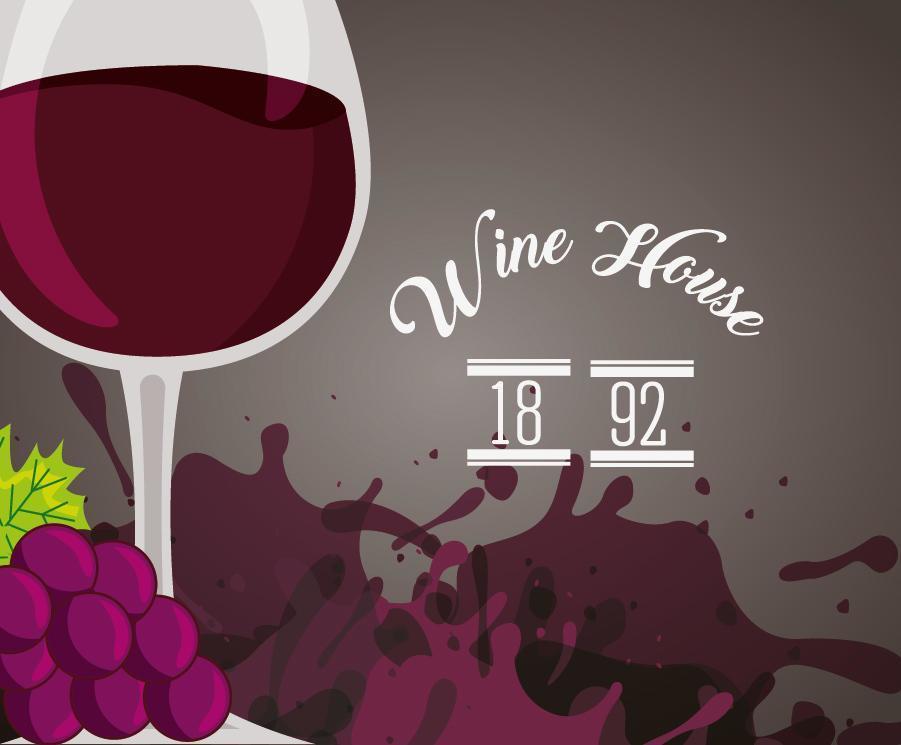 Wine poster with full glass and grapes vector